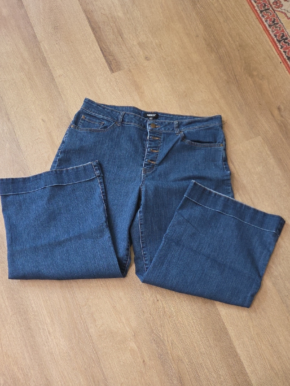 metrostyle Wide Leg Blue Denim Jeans with Cuffs and Button Fly 16P